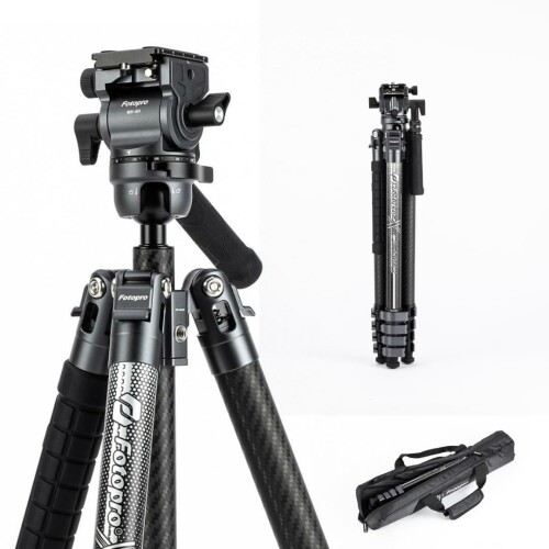 Fotopro 164珊炭素衣料繊維三脚 フルイドヘッド＆パノラマボールヘッド付き添い人 軽さ三脚架架 最高限度掛け目10kg 写真機用渡航三脚架架 AIRFLY Video 薄墨色