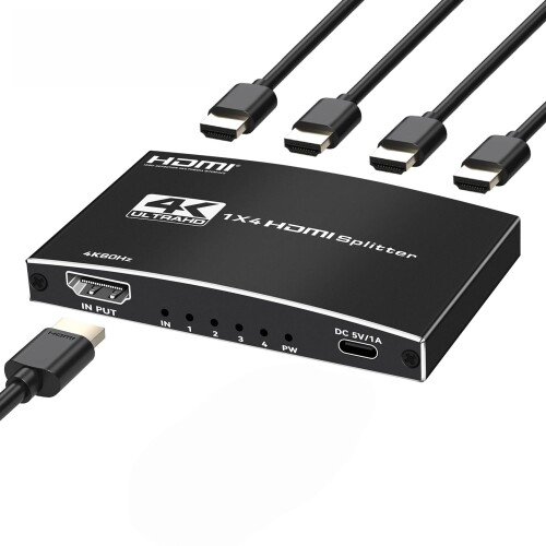 HDMI 分かちあう器 1インプット4最終生産物 4K@60サイクル HDMスプリッター 4 画面等しく最終生産物 3Dさし画 HDCP 2.2取り消す オーディオ同時発生 複数形最終生産物 RGB/HDR10 +/3D相応う なおなお書き5/B0X/fire tv stick/高品位テレビ/ヴィデオディスク/パソコンなど当て嵌める-10コマーシャル