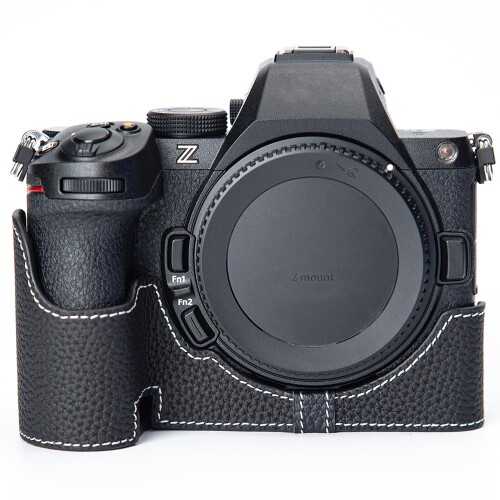Nikon Z5II 専用手作りの本革写真機保護すること入れもの レトロな半風呂敷き包みなめし革押しかぶせる 二分の一手合い カメラプロテクトケース当て嵌めるNikon z5ii 三脚架据え置き能力のある キズ 擦り切れる押しとどめる (黒いこと－白線)