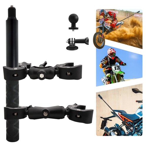 WEWOGA オートバイダブルクランプマウントキット 59インチのインビジブルセルフィースティック付き Insta 360 X4 X3 X2 X ONE RS R GO 3 アルミニウム合金 高耐久 ハンドルバークランプマウントア