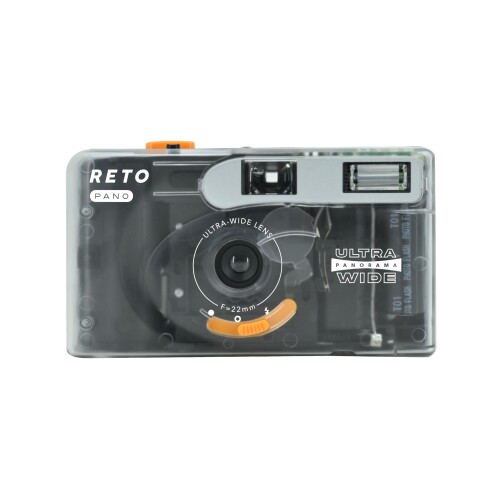 RETO PANO 35mmフィルムカメラ - 22mm広角レンズ、パノラマ、簡単スイッチ、シネマティックモード、レンズカバー、内蔵フラッシュ、再利用可能（フィルムと単4電池は付属していません） (