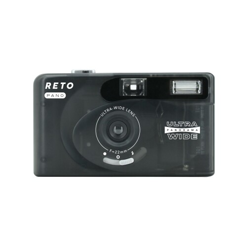 RETO PANO 35mmフィルムカメラ - 22mm広角レンズ、パノラマ、簡単スイッチ、シネマティックモード、レンズカバー、内蔵フラッシュ、再利用可能（フィルムと単4電池は付属していません） (
