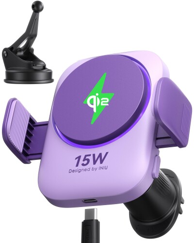 INIU ワイヤレスカーチャージャー Qi2 15W 車載用ワイヤレス充電ホルダー 性 22N MagSafe対応車載マウントチャージャー 冷却フィン＆RGBライト搭載 iPhone 17 / 16 / 15 / 14 / 13 / 12 シリーズのみ対応