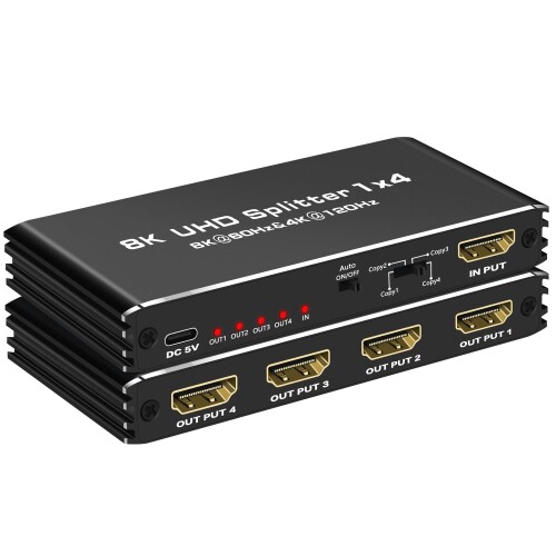 HDMI2.1分配器 1入力4出力 8K@60Hz HDMIスプリッター 4画面同時出力 3D/HDR映像出力HDM I 2.1 HDCP 2.3 EDID設定 48 Gbps Dolby Atmos 7.1ch HDTV/STB/DVD/PC/b-0-x/ PS4/ Fire TV Stick/TV用-12CM|まばし商店