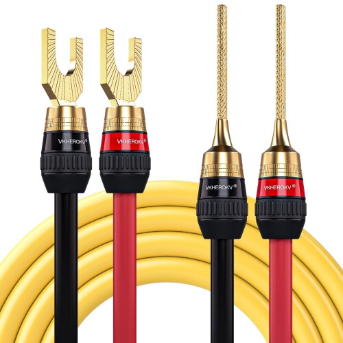 Mukjipa YM-2C 10AWG(ゲージ)×2Conductor オーディオ有線テレビ 5N（99.999%）OFC 無O純銅 金棒引き有線テレビ，24k金メッキ 純銅繋ぎ YM-2C (3M, YP) AVケーブル-スピーカーケーブル-アクセサリー・部品