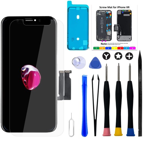 Goldwangwang 液晶パネル 互?性 iPhone Xr LCD 6.1インチデジタイザーフレームアセンブリセット、修理ツールと強化ガラス保護フィルム、防水シール付き A1984 / A2105 / A2106 / A2108用3Dタッチスクリ