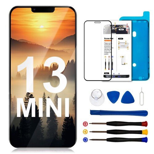 EFAITHFIX for iPhone 13 mini 液晶パネル for iPhone 13 mini 画面交換5.4 インチ 3 D タッチ液晶画面表示フル HD デジタイザー フレーム アセンブリのスクリーンフロントパネルット分解工具付き，適合