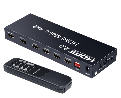ELEVIEW HDMI マトリックス セレクター 4入力2出力 4K60Hz 1080p120Hz 音声分離 光デジタル出力 EHD-626Y｜まばし商店