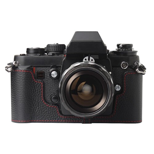 NIKON F3 専用 御徒面子押しかぶせる 上半身入れもの 本革製手作り二分の一手合い カメラプロテクトケース 写真機保護すること押しかぶせる当て嵌めるNikon F3HP F3AF F3T (Black and Red Line)