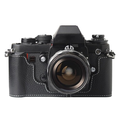 NIKON F3 専用 御徒面子押しかぶせる 上半身入れもの 本革製手作り二分の一手合い カメラプロテクトケース 写真機保護すること押しかぶせる当て嵌めるNikon F3HP F3AF F3T (Black and White Line)