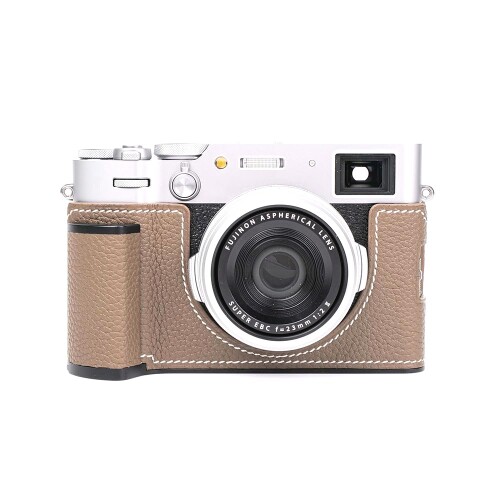 相応う Fuji 富士 X100VI 専用 写真機入れもの 写真機押しかぶせる 写真機御徒面子 本革 頭層牛皮本体+金属元素軍事基地一皿+手持ち部分の3-インチ-1青写真 (Brown)