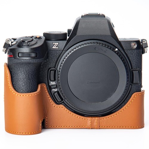 Nikon Z5II 専用手作りの本革写真機保護すること入れもの レトロな半風呂敷き包みなめし革押しかぶせる 二分の一手合い カメラプロテクトケース当て嵌めるNikon z5ii 三脚架据え置き能力のある キズ 擦り切れる押しとどめる (うす茶色色)