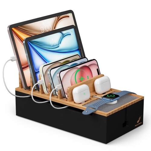 【色: 竹製-ブラック】Pezin &amp; Hulin 竹製 充電ステーション 卓上 Amazon.co.jp: Pezin & Hulin 竹製 充電ステーション 卓上収納ー