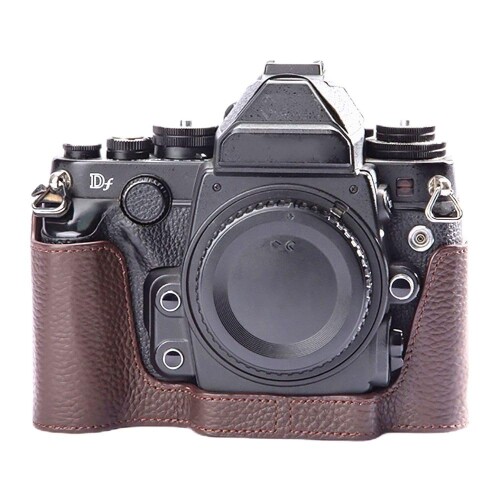 Nikon DF専用レトロな本革（牛皮）手作りの二分の一入れもの 写真機保護すること押しかぶせる当て嵌めるNikon df 二分の一手合い カメラプロテクトケース 三脚架据え置き能力のあるキズ 擦り切れる押しとどめる (モカ赤銅色)