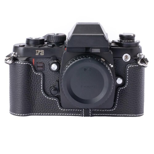 F3 写真機専用レトロな牛皮手作りの二分の一入れもの 軽さ保護すること押しかぶせるNikonに当て嵌める F3 F3A F3T F3HP 三脚架据え置き能力のある キズ・擦り切れる押しとどめる (黒いこと)