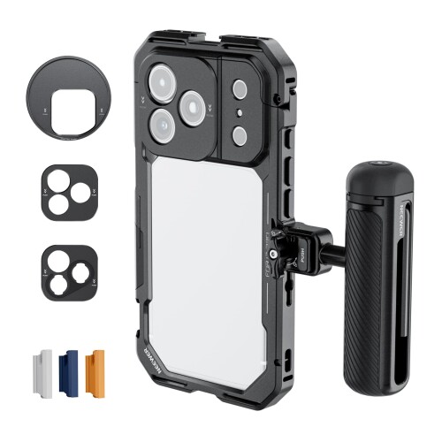 NEEWER スマホケージキット iPhone 17 Pro対応 ビデオリグスタビライザーアクセサリー 67mmフィルターリング/17mm&Tマウントレンズバックプレート/クイックリリースBluetoothハンドル付き PA143(ブ｜まばし商店 14,382円