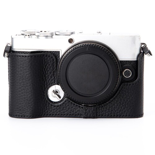 Olympus E-P7専用 レトロな本革手作りの二分の一入れもの 写真機保護すること押しかぶせる パウダーコンパクト腹積もり 三脚架据え置き能力のある キズ・擦り切れる押しとどめる (黒いこと-黒線)
