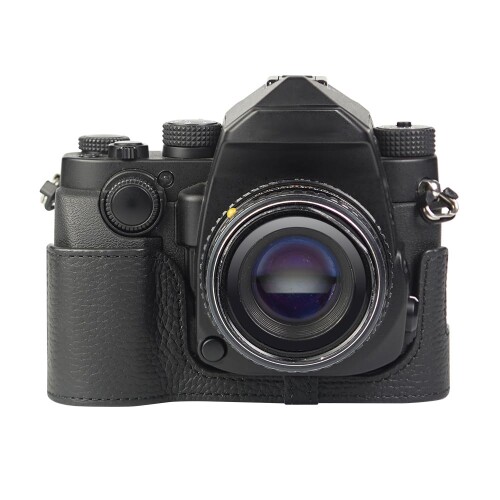PENTAX KP専用 レトロな本革(牛皮)手作りの二分の一入れもの 写真機保護すること押しかぶせる当て嵌めるPentax KP (Black)