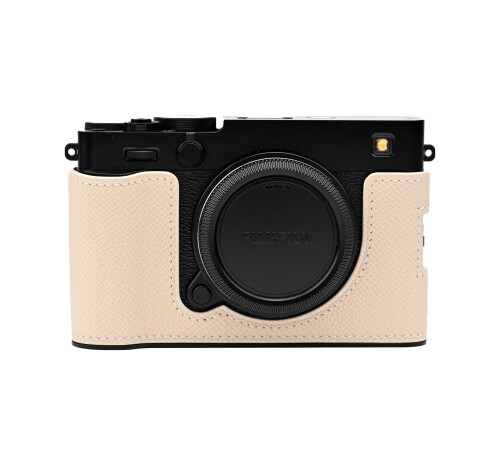 CLC handmade 相応う FUJIFILM Fuji 富士 X-E5 専用 写真機入れもの 写真機押しかぶせる 写真機御徒面子 本革 頭層牛皮本体+金属元素軍事基地一皿 (Creamy White)