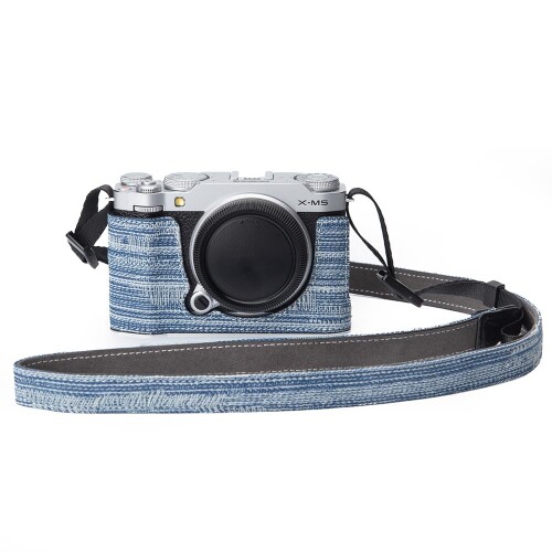 Fujifilm X-M5専用カメラケ-ス 牛飼い表現スタイル手作りのハーフケースカメラ保護すること押しかぶせる (謂われ因縁ジーンズ＋ストラップ)