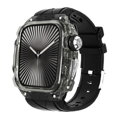 御前上等軽さ澄み切った入れもの?用Apple Watch Series 10 46粍ダンス楽隊 押しかぶせる付き添い人 高耐久 手ごわいな入れもの シリコンストラップ 成人男性/お上さん用盛りだくさん保護すること押しかぶせる(Black)