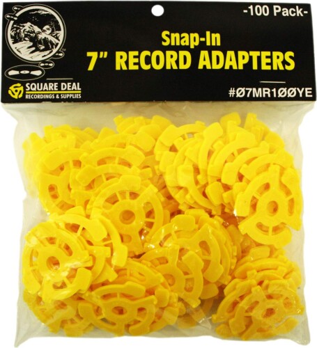 (100) フラットプラスチックレコードアダプター - スナップインインサートで7inの45rpmレコード盤を判定基準のビニールレコードターンテーブルに相応うさせます。#07MR100YE(黄色)。