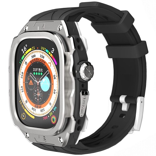 御前上等金属元素容れもの Apple Watch Ultra 1/2 49粍ダンス楽隊 取りまかなう付き添い人 高耐久 牢固たるな容れもの シリコンストラップ 成人男性用盛りだくさん保護すること取りまかなう (Silver)
