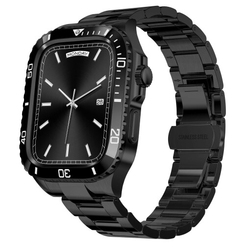 BinGeLi コンパチブル アップルウォッチ バンド ケース付き ステンレス ベルト 一体型 Apple Watch 9/8/7 45mm SE2/6/5/4/SE 44mm対応 耐衝撃性 耐久性 鋼 メタル ケース メンズ Watch 保護 カバー デラッ