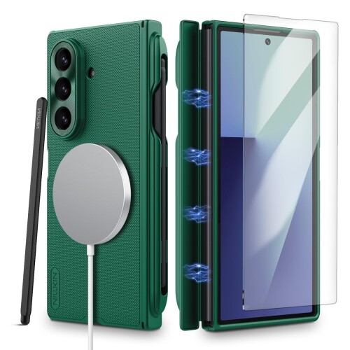Nillkin Galaxy Z fold7対応ケース 強化ガラスフィルム付き ヒンジ保護 耐衝撃 ワイヤレス充電対応 マグネット吸着 ギャラクシー Z Fold7 ケース カバー すり傷防止 薄型 上質 ビジネスに最適(|まばし商店