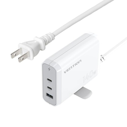 VENTION GaN 差し込み申し受ける器 白いこと 140W PD3.1相応う 3界面 USB-C ×2 USB-A 万覚え帳パソコン スマホ