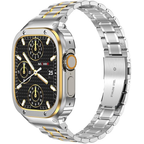 MioHHR ステンレス鋼スチール写真製ダンス楽隊、入れもの取り替えっこ性 Apple Watch Bands 49粍,金属元素製保護することバンパー押しかぶせる付き添い人手ごわいな同盟罷工さあ美 iWatch Ultra 3 2 1 成人男性用 (銀金)