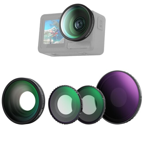 NEEWER 4 インチ 1 NDろ波器\u0026レンズアクセサリーキット 互換性のある Osmo Action 5 Pro/4 変数ND8-32+CPL+黒いこと鳴りわたる1/4ろ波器+185°広角水晶体 ねじ込み式 減光水晶体 偏光ろ波器 固定ディスク光学ガ