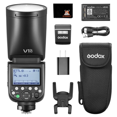 Godox V1 V1Pro C キヤノン写真機用丸型ヘッドフラッシュキット TTL素早さ点火装置、2.4G無線電話、HSS 1/8000s、キヤノンEOS写真機用取りはずし能力のある補欠選手閃光電球SU-1