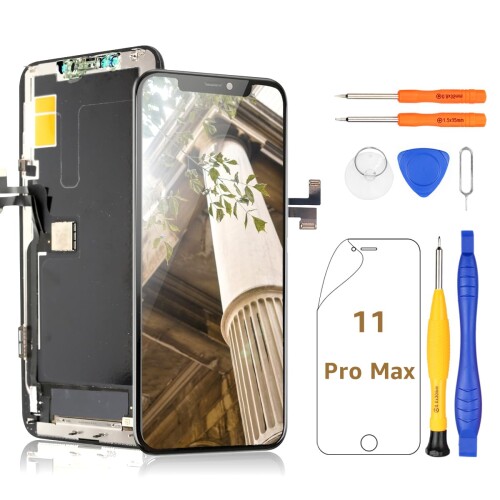 Yodoit iPhone 11 Pro Max 液晶パネル 画面交換 フロントパネル FHD LCD フロントガラス デジタイザ スクリーン 修理 キット 簡単 フィルム付き ブラック 6.5インチ セット