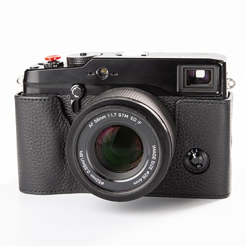 Fujifilm X-Pro1 専用 レトロな本革手作りのハーフケースカメラ保護すること押しかぶせる (黒いこと)
