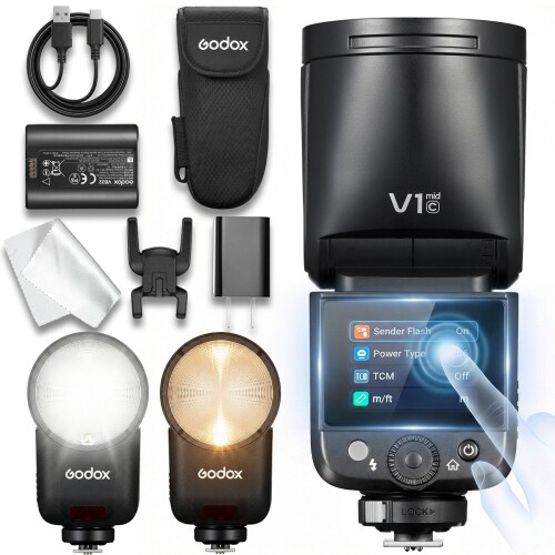 Godox V1 MID C TTL 閃光電球 Canon相応う ラウンド頭顱 55Ws 高最終生産物 1.7秒高速道路再利用 2.4G 無線電話X HSS 1/8000 USB-C申し受ける タッチスクリーン 10度合いLEDモデリング点火装置