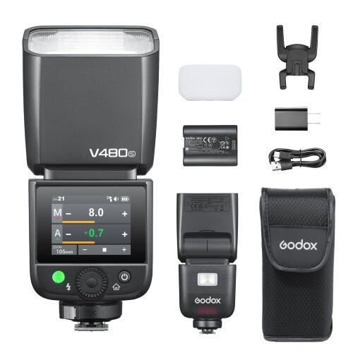 Godox V480-S カメラフラッシュ ソニー用 TTL GN50 タッチスクリーン 1.7秒リサイクルタイム 650フルパワーフラッシュ 内蔵LEDモデリングランプ 2.4G Xワイヤレス 1/8000秒 HSS