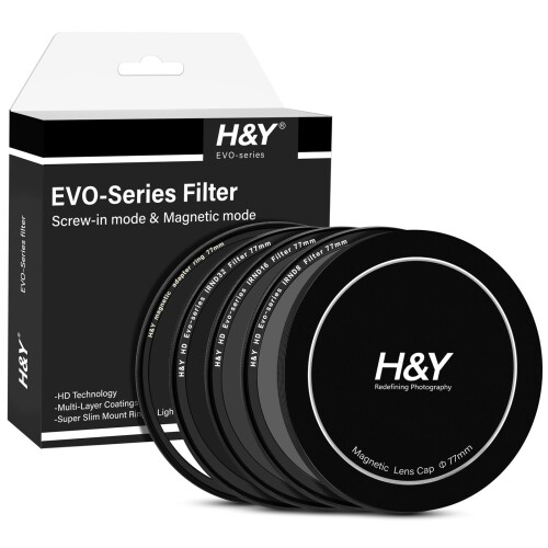 H&Y NDフィルター 77mm HD EVO ビデオNDキット エボ マグネット式 ねじ込み式両対応 ND8 ND16 ND32 フィルターセット ケース付 薄枠 帯電防止 防汚 撥水 防傷 EVK77