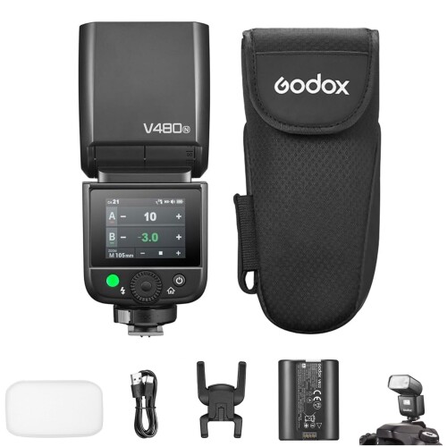 GODOX V480N TTL 写真機閃光電球、ニコン用 GN50 素早さ点火装置 650 閃光電球かぞえ上げる 1/8000s HSS 1.7 秒申し受ける第四次元 5600K LED モデリング点火装置内蔵、ディフューザー付き添い人、ニコン写真機相応う