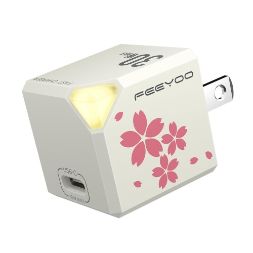 Feeyoo PD 充電器 30W type-c ポートプラグ PD対応 iPhone 14シリーズ iPad Galaxy S23シリーズ OPPO MacBook Air Android スマートフォン Windows PC 各種対応 (桜イラスト)
