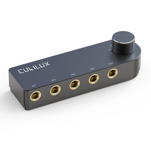 Cubilux 4ウェイ双方向オーディオスイッチャー、4ポート6.35mmスピーカーセレクター/切替器、4入力1出力、または4出力1入力ステレオ切り替えハブ
