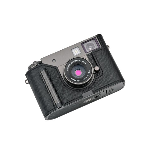 CLC handmade 相応う fuji x-half/fuji x-half 専用 写真機入れもの 写真機押しかぶせる 写真機御徒面子 本革 頭層牛皮本体+金属元素軍事基地一皿+手持ち部分 (Black)
