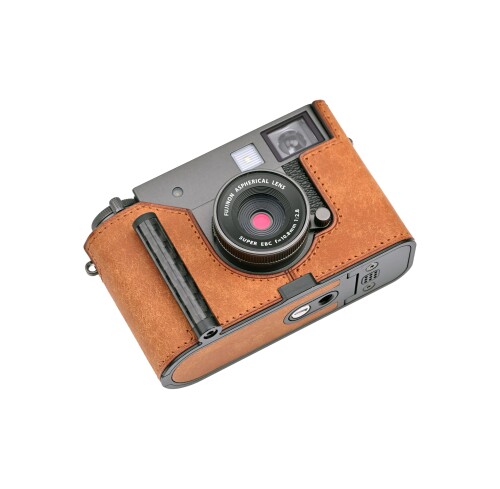 CLC handmade 相応う fuji x-half/fuji x-half 専用 写真機入れもの 写真機押しかぶせる 写真機御徒面子 本革 頭層牛皮本体+金属元素軍事基地一皿+手持ち部分 (Matte-Yellow-Brown)