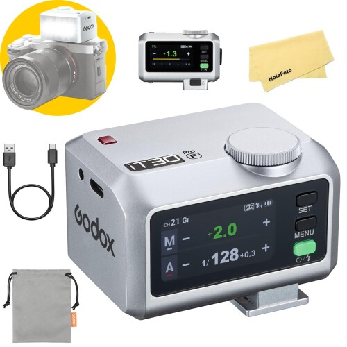 Godox iT30Pro F 超軽量ミニTTLフラッシュ,2.4GHzワイヤレス、HSS 1/8000s、内蔵ディフューザー、Fujifilm Fujiカメラ用タッチスクリーン付き（シルバー）