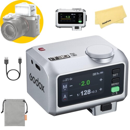 Godox iT30Pro S 超軽量ミニTTLフラッシュ,2.4GHzワイヤレス、HSS 1/8000s、内蔵ディフューザー、Sonyカメラ用タッチスクリーン付き（シルバー）