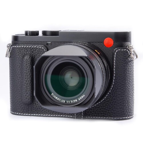 Leica Q3専用 手作り本革 レトロスタイルの半風呂敷き包みカメラレザーケース 保護すること押しかぶせる当て嵌めるLeica q3 パウダーコンパクト腹積もり 三脚架据え置き能力のある キズ・擦り切れる押しとどめる (Black)