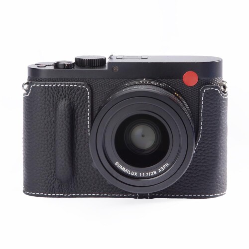 Leica Q専用レトロな本革（牛皮）手作りの二分の一入れもの 写真機保護すること押しかぶせる当て嵌めるLeica q 二分の一手合い カメラプロテクトケース パウダーコンパクト腹積もり 三脚架据え置き能力のあるキズ・擦り切れる押しとどめる (黒いこと)