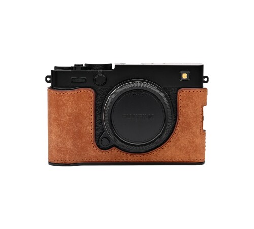 CLC handmade 相応う FUJIFILM Fuji 富士 X-E5 専用 写真機入れもの 写真機押しかぶせる 写真機御徒面子 本革 頭層牛皮本体+金属元素軍事基地一皿 (Matte Yellow Brown)