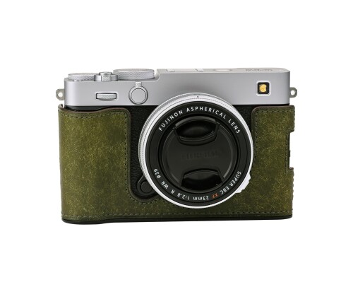 CLC handmade 相応う FUJIFILM Fuji 富士 X-E5 専用 写真機入れもの 写真機押しかぶせる 写真機御徒面子 本革 頭層牛皮本体+金属元素軍事基地一皿 (Matte Green)