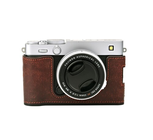 CLC handmade 相応う FUJIFILM Fuji 富士 X-E5 専用 写真機入れもの 写真機押しかぶせる 写真機御徒面子 本革 頭層牛皮本体+金属元素軍事基地一皿 (Matte Dark Brown)